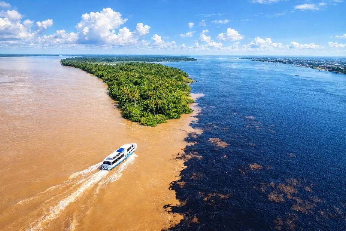 Two rivers running side by side, with an expedition ship between them.