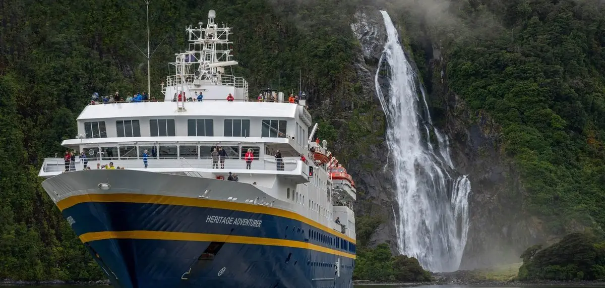 A Heritage Expeditions ship at sea