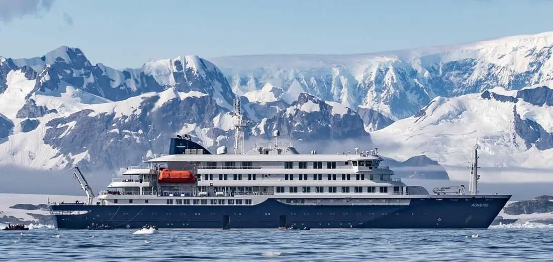 A Oceanwide Expeditions ship at sea