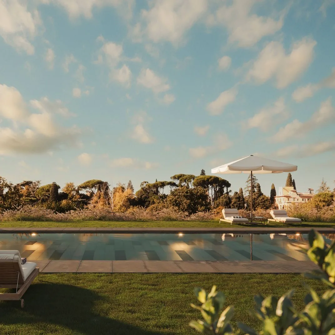 The 30-metre heated outdoor pool.