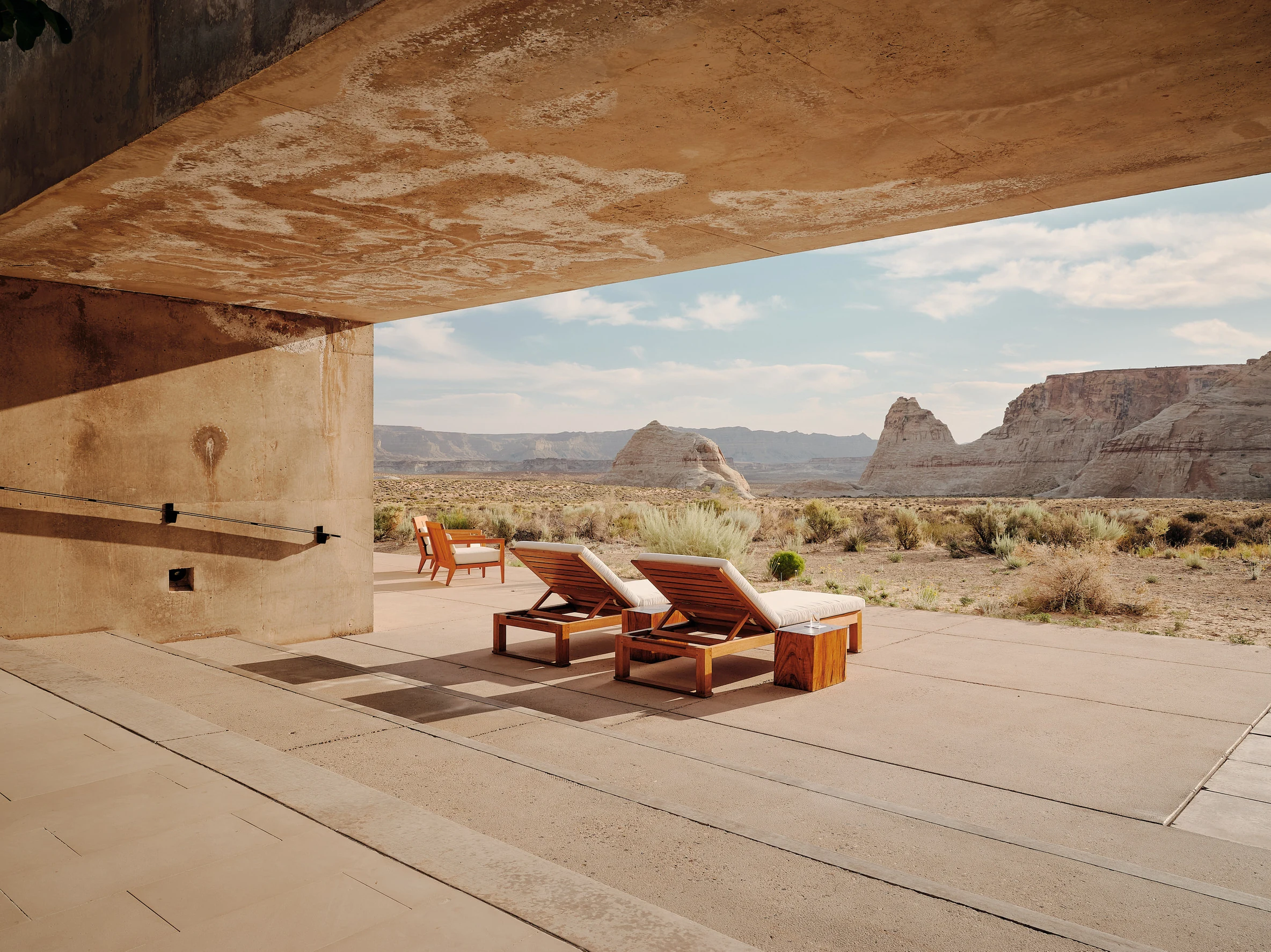 A suite terrace framing the open desert