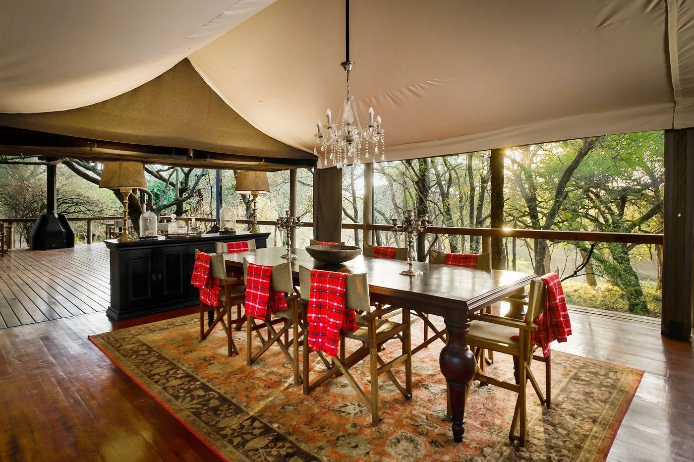 The dining area in the main tent.
