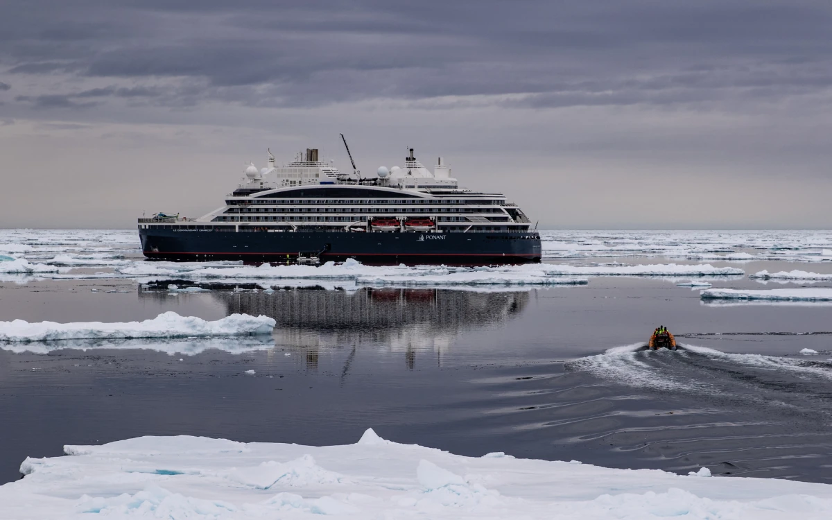 Le Commandant Charcot among polar sea ice