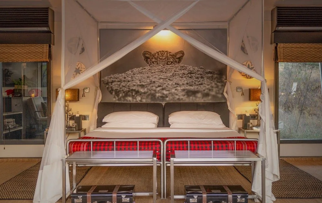 Inside a tented suite.